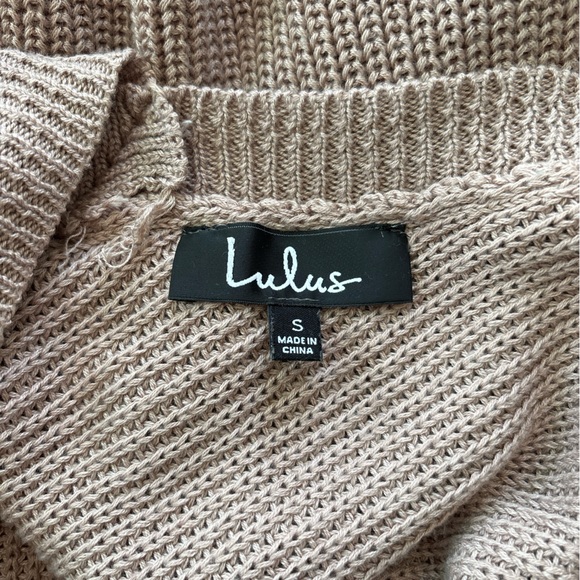 Lulus Taupe Brown Deep V Back Sweater Sz S - Picture 3 of 3